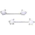 14G 5/8 White Faux Opal Dragon Claw Barbell Nipple Ring Set