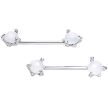 14G 5/8 White Faux Opal Dragon Claw Barbell Nipple Ring Set