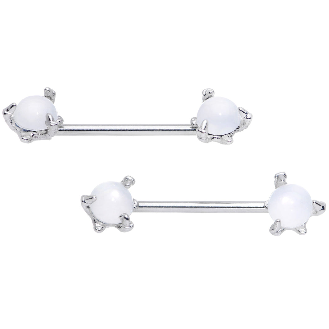 14G 5/8 White Faux Opal Dragon Claw Barbell Nipple Ring Set