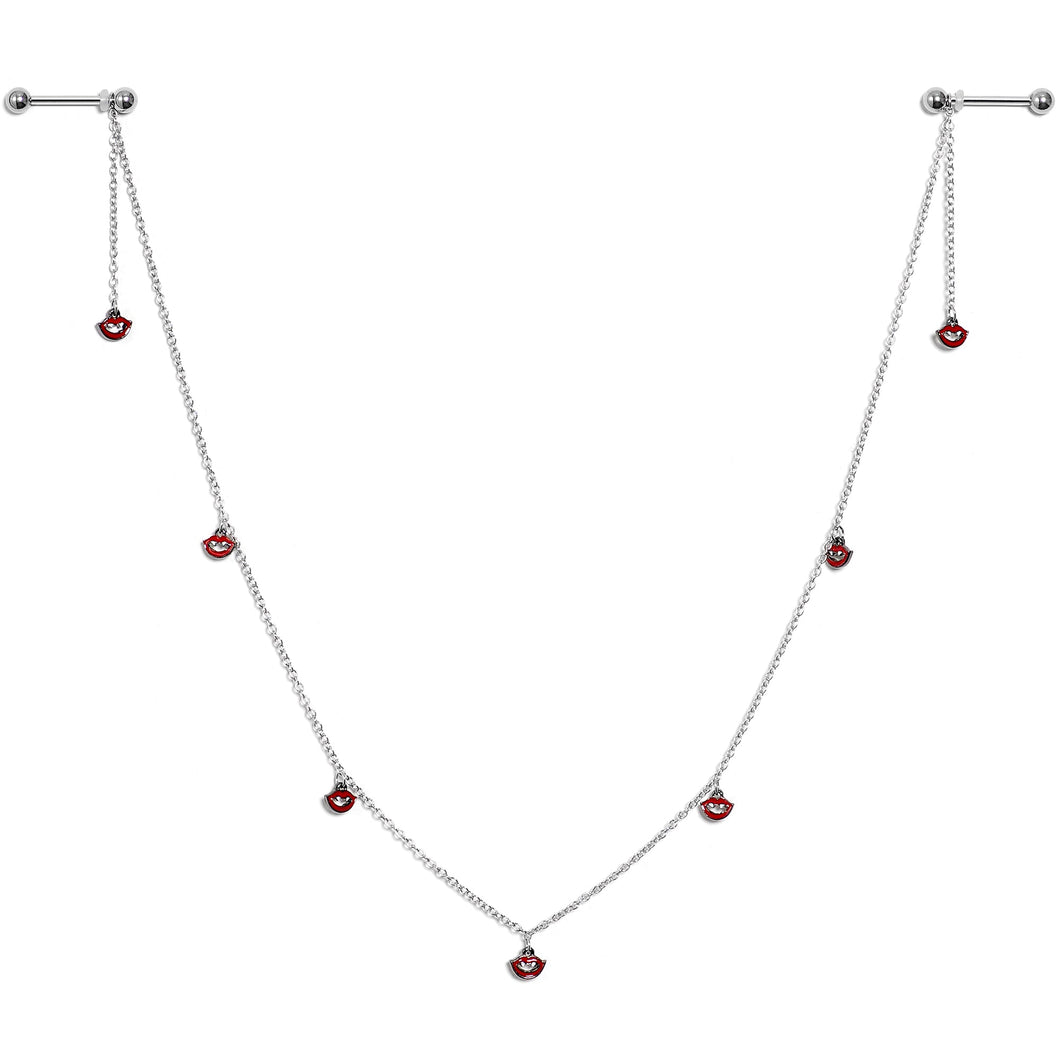 14G 5/8 Red Monster Fang Halloween Dangle Nipple Chain