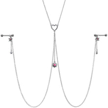 14G 5/8 Pink Gem Sun Heart Star Nipple Chain Necklace