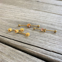 14G 9/16 Yellow Red Gold Tone Bee Flower Barbell Nipple Ring Set