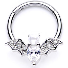 16G 3/8 Clear Gem Vampire Bat Halloween Hinged Segment Ring