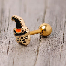 16G 1/4 Black Gold Tone Witch Hat Cat Halloween Cartilage Tragus