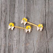 14G 9/16 Green Gem Gold Tone Butterfly Barbell Nipple Ring Set