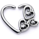 16G 3/8 Clear CZ Gem Valentines Day Left Heart Closure Ring