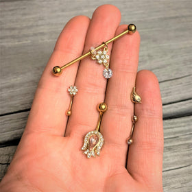 16G 1/4 Clear Gem Gold Tone Little Bird Cartilage Tragus Earring