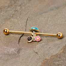 14G Gold Tone Snail Flower Magic Mushroom Industrial Barbell 38mm