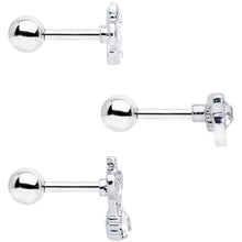 16G 1/4 Clear Gem Cat Theme Cartilage Tragus Earring Set of 3