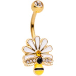 Clear Yellow Gem Gold Tone Daisy Bee Belly Ring
