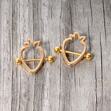 14G 3/4 Gold Tone Hollow Strawberry Nipple Shield Set