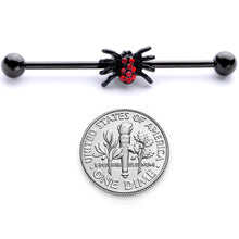 14G Red Gem Black Spider Halloween Industrial Barbell 38mm
