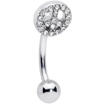 16G 5/16 Clear Gem Retro Peace Sign Curved Eyebrow Ring