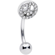 16G 5/16 Clear Gem Retro Peace Sign Curved Eyebrow Ring