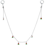 14G 9/16 Clear Gem Watermelon Captive Ring Dangle Nipple Chain