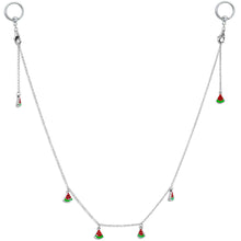 14G 9/16 Clear Gem Watermelon Captive Ring Dangle Nipple Chain