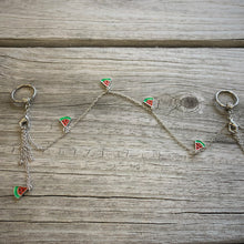 14G 9/16 Clear Gem Watermelon Captive Ring Dangle Nipple Chain