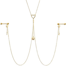 14G 5/8 Aurora Gem Gold Tone Sun Heart Star Nipple Chain Necklace