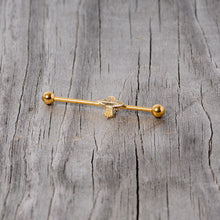 14G Clear Gem Gold Tone Alien UFO Beam Industrial Barbell 38mm