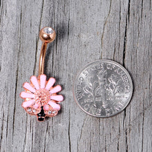 Clear Gem Rose Gold Tone Pink Daisy Bee Belly Ring