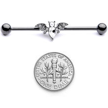 14G Clear Gem Black Bat Halloween Industrial Barbell 38mm