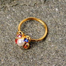 20G 5/16 Pink Blue Gem Gold Tone Flower Nose Hoop