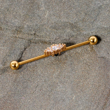 14G Clear CZ Gem Gold Tone Texture Industrial Barbell 38mm