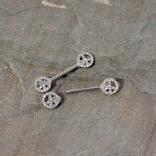 14G 9/16 Clear Gem Retro Peace Sign Barbell Nipple Ring Set