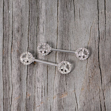14G 9/16 Clear Gem Retro Peace Sign Barbell Nipple Ring Set