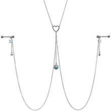 14G 5/8 Blue Gem Sun Heart Star Nipple Chain Necklace