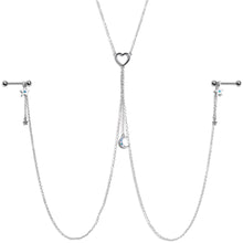 14G 5/8 Blue Gem Moon Heart Star Nipple Chain Necklace