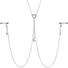 14G 5/8 Pink Gem Moon Heart Star Nipple Chain Necklace