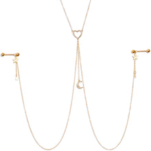 14G 5/8 Aurora Gem Gold Tone Heart Star Nipple Chain Necklace
