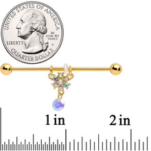 14G Aurora Gem Gold Tone Flower Dangle Industrial Barbell 38mm