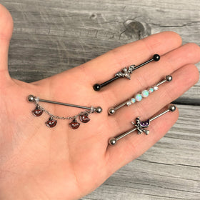 White Synthetic Opal Clear Gem Steel Industrial Barbell 36mm