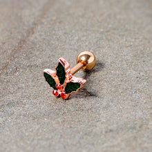 16G 1/4 Red Gem Rose Tone Mistletoe Christmas Cartilage Tragus