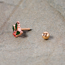 16G 1/4 Red Gem Rose Tone Mistletoe Christmas Cartilage Tragus