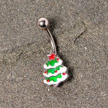 Green Red White Christmas Tree Holiday Belly Ring