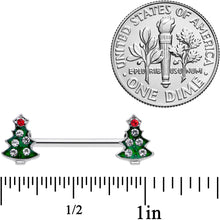 14G 9/16 Clear Red Gem Christmas Tree Barbell Nipple Ring Set