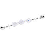14G Aurora Gem White Flower Industrial Barbell 38mm