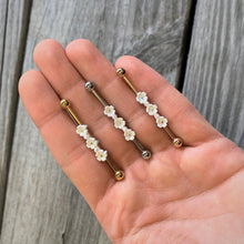 14G Clear Gem White Flower Industrial Barbell 38mm
