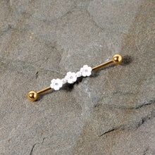 14G Aurora Gem Gold Tone Flower Industrial Barbell 38mm