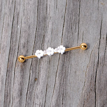 14G Aurora Gem Gold Tone Flower Industrial Barbell 38mm