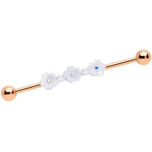 14G Aurora Gem Rose Gold Tone Flower Industrial Barbell 38mm