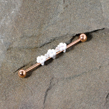14G Aurora Gem Rose Gold Tone Flower Industrial Barbell 38mm
