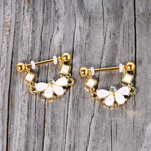 14G 5/8 White Faux Opal Gold Tone Bow Dangle Nipple Ring Set