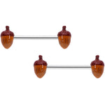 14G 5/8 Brown Autumn Acorn Barbell Nipple Ring Set