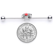 14G Red Gem Holiday Holly Leaf Christmas Industrial Barbell 38mm
