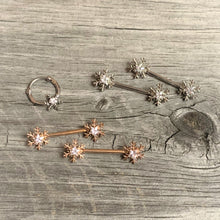 14G 5/8 Clear Gem Snowflake Barbell Nipple Ring Set