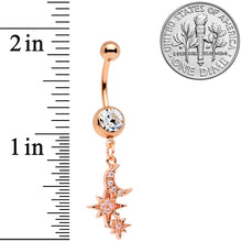 Clear CZ Gem Rose Gold Tone Moon Stars Dangle Belly Ring